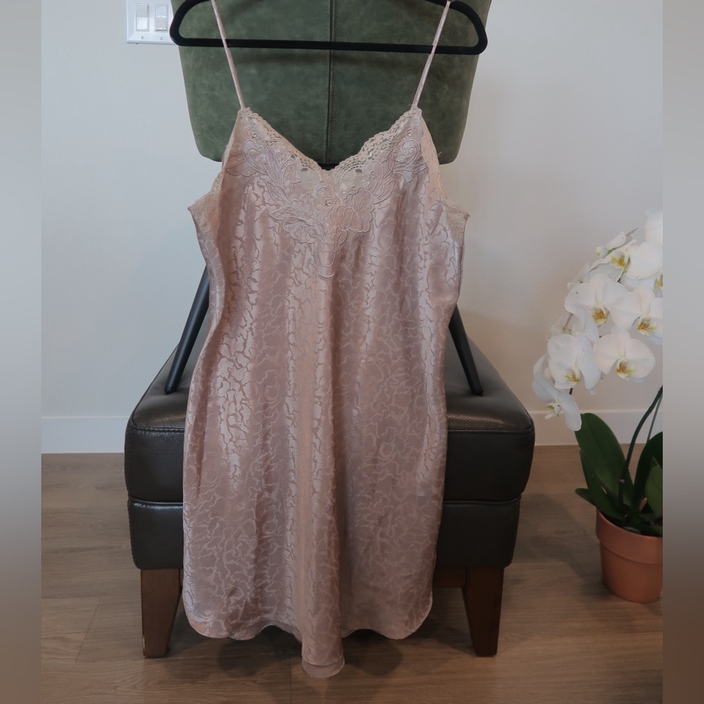 Erika Taylor Vintage Cream Satin & Lace Chemise Slip Dress - Large